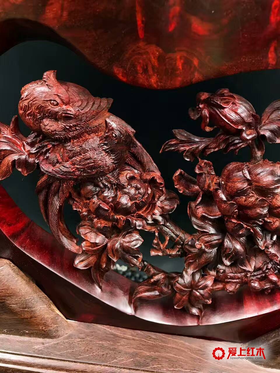 印度小叶紫檀树头瘤料纯手工雕件《繁花似锦》-6