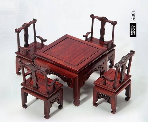 红木工艺品微缩家具模型摆件 实木质红酸枝木雕微型餐桌太师椅-1