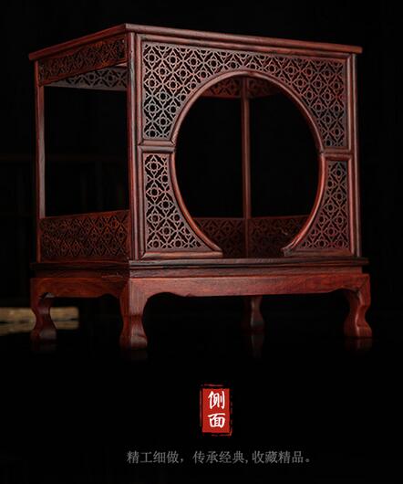 红木贵妃床明清古典微型家具红酸枝小家具模型红木圆门床摆件-3