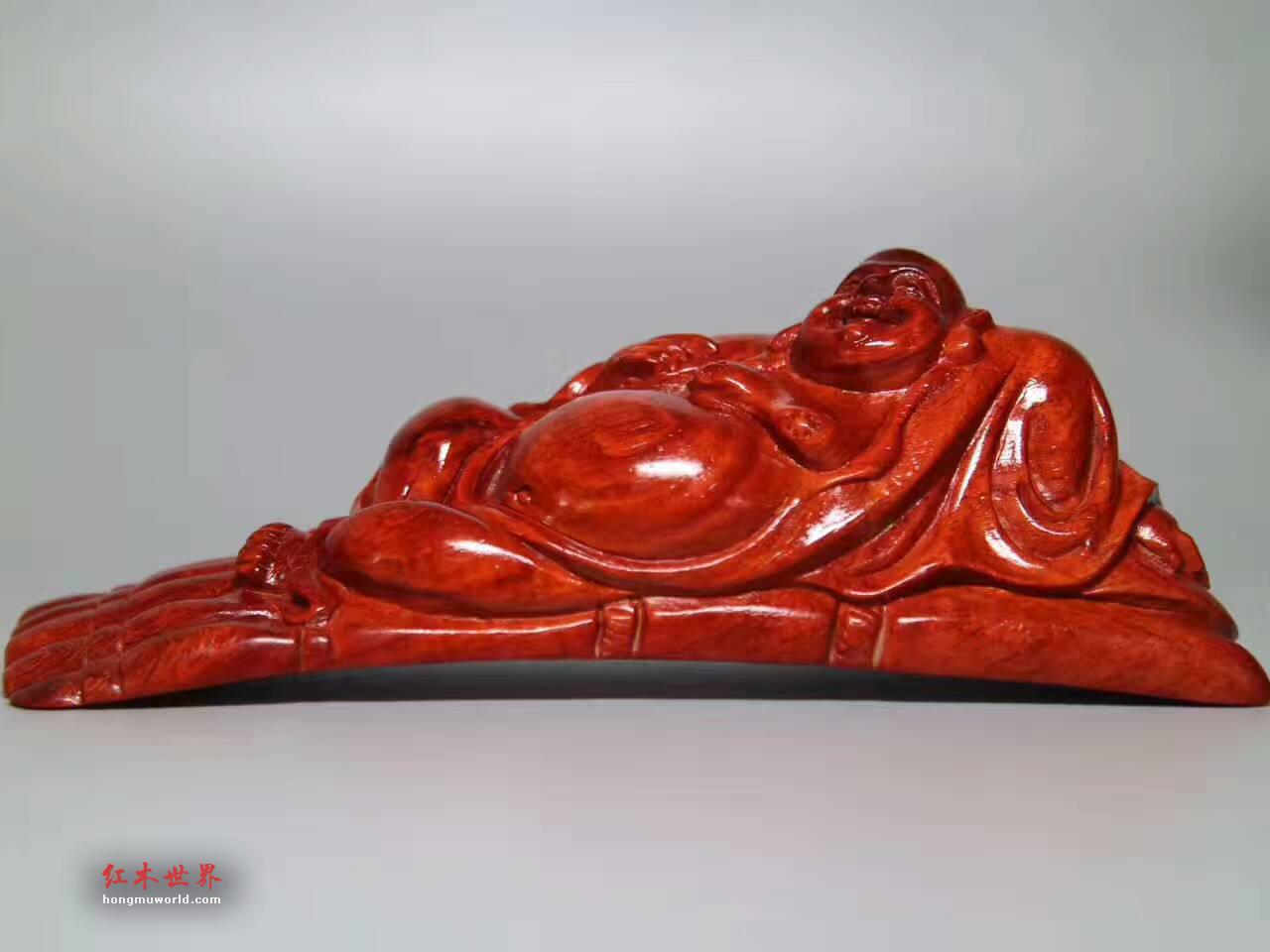 小叶紫檀精品小摆件《弥勒》可把玩泥料鸡血红高油密手工雕刻-1