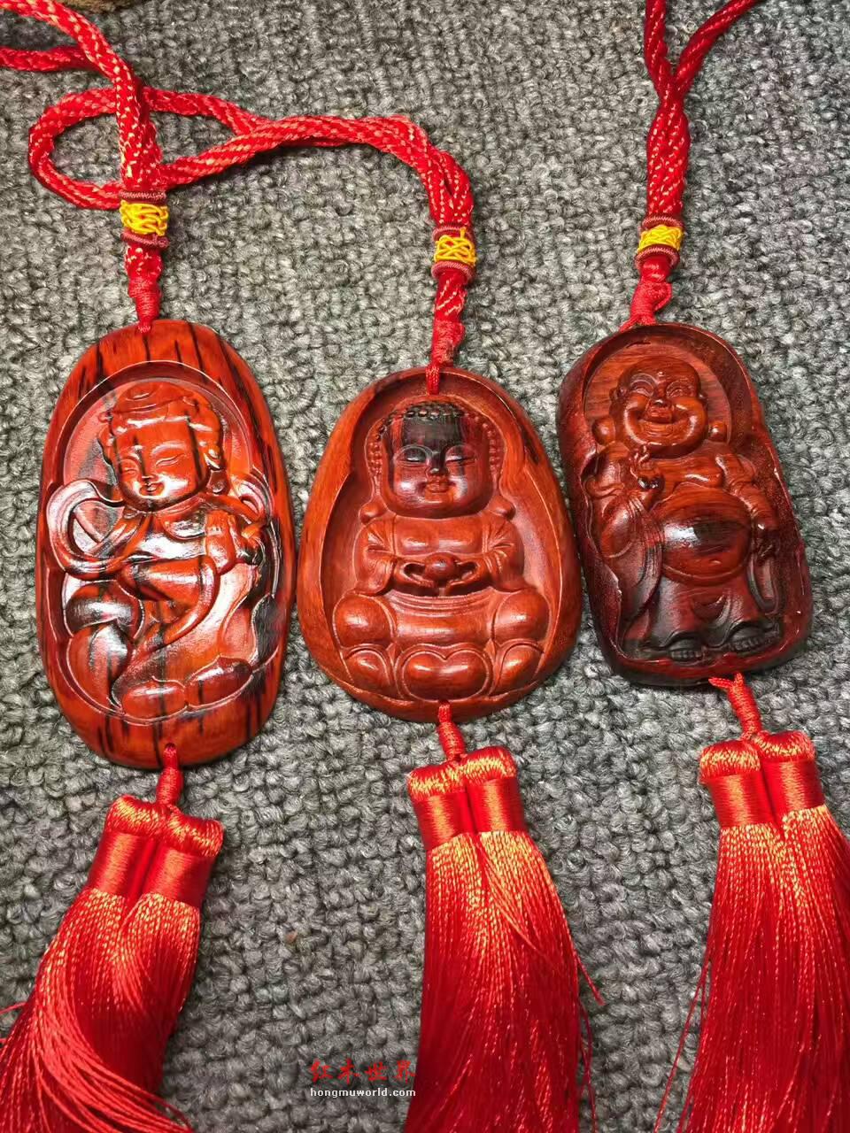 小叶紫檀车挂件：弥勒 萌佛  观音 保佑平安-1
