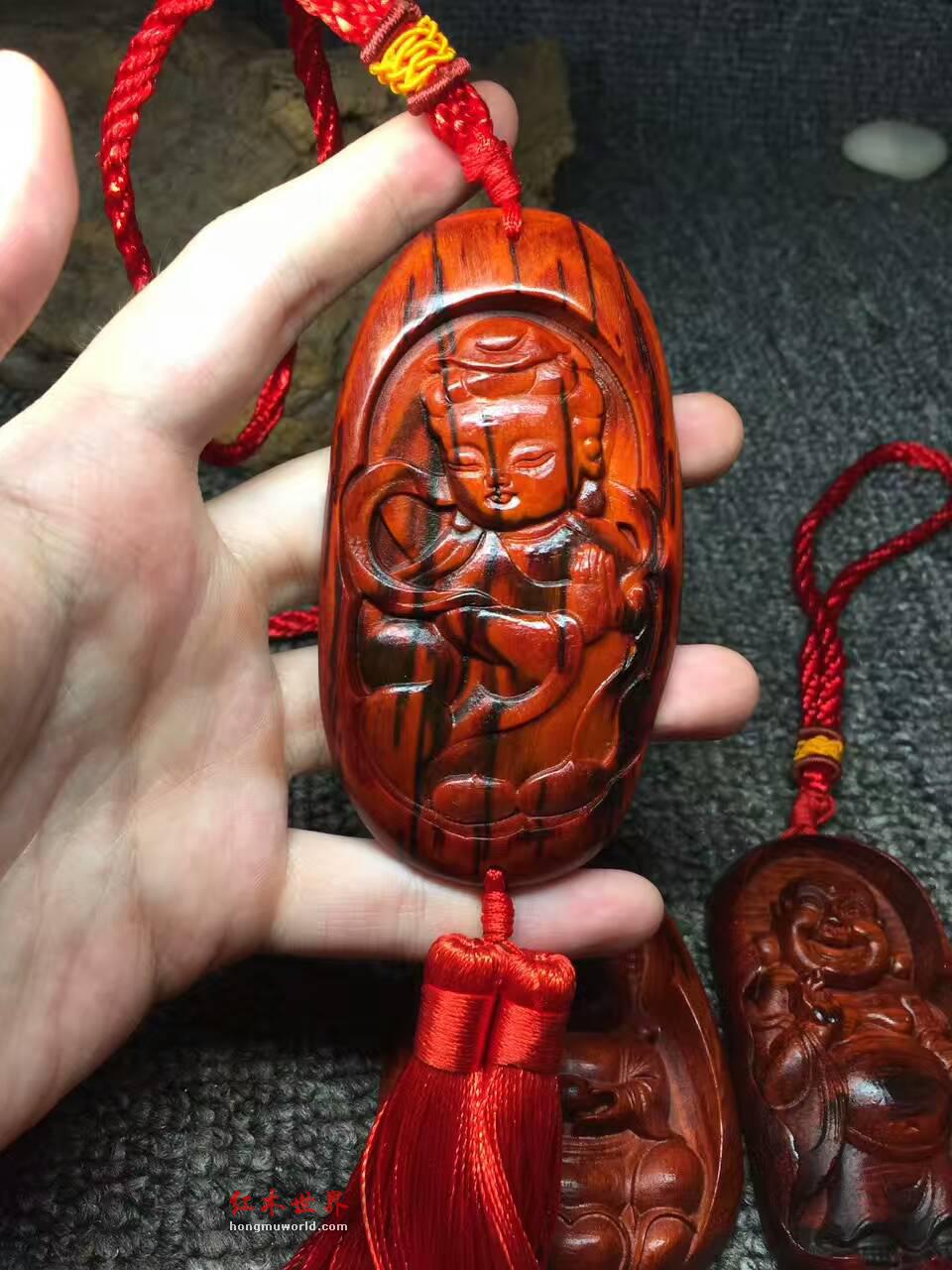 小叶紫檀车挂件：弥勒 萌佛  观音 保佑平安-2