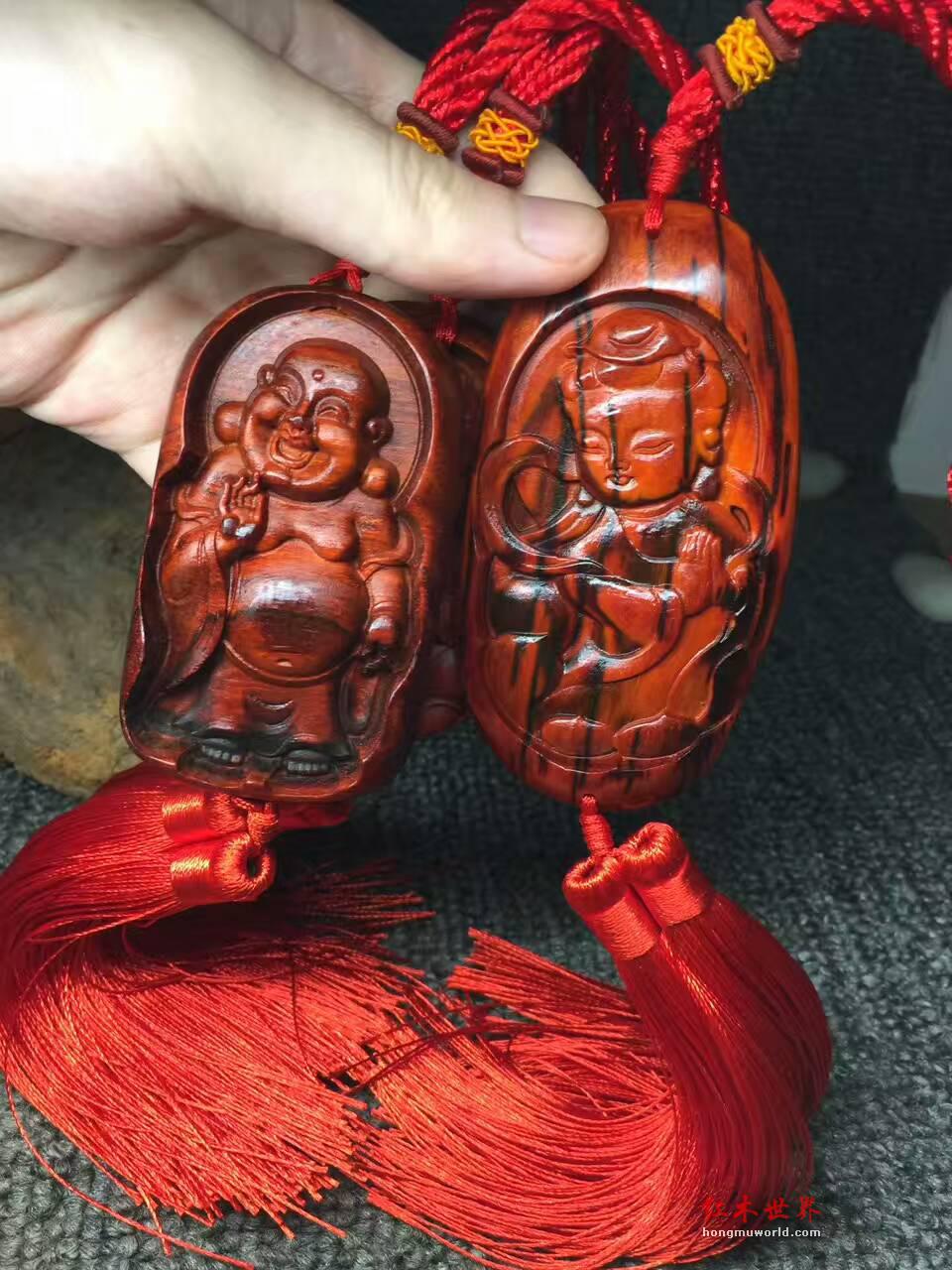 小叶紫檀车挂件：弥勒 萌佛  观音 保佑平安-3