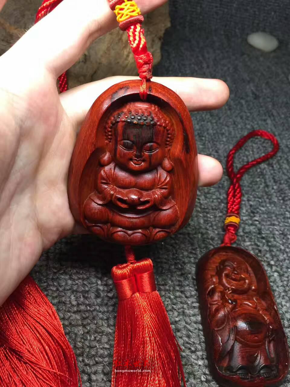 小叶紫檀车挂件：弥勒 萌佛  观音 保佑平安-5
