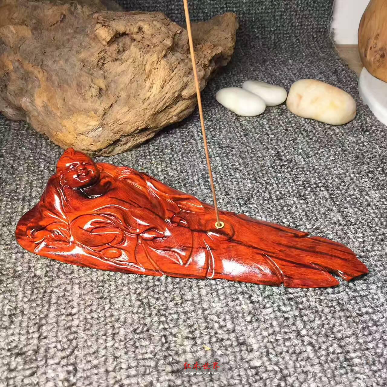 小叶紫檀鸡血红5A级泥料《善财童子》香插 禅意十足-3