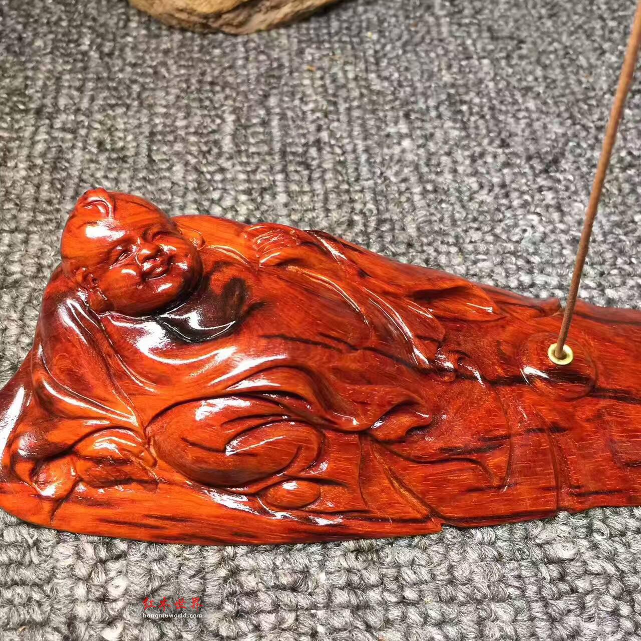 小叶紫檀鸡血红5A级泥料《善财童子》香插 禅意十足-6