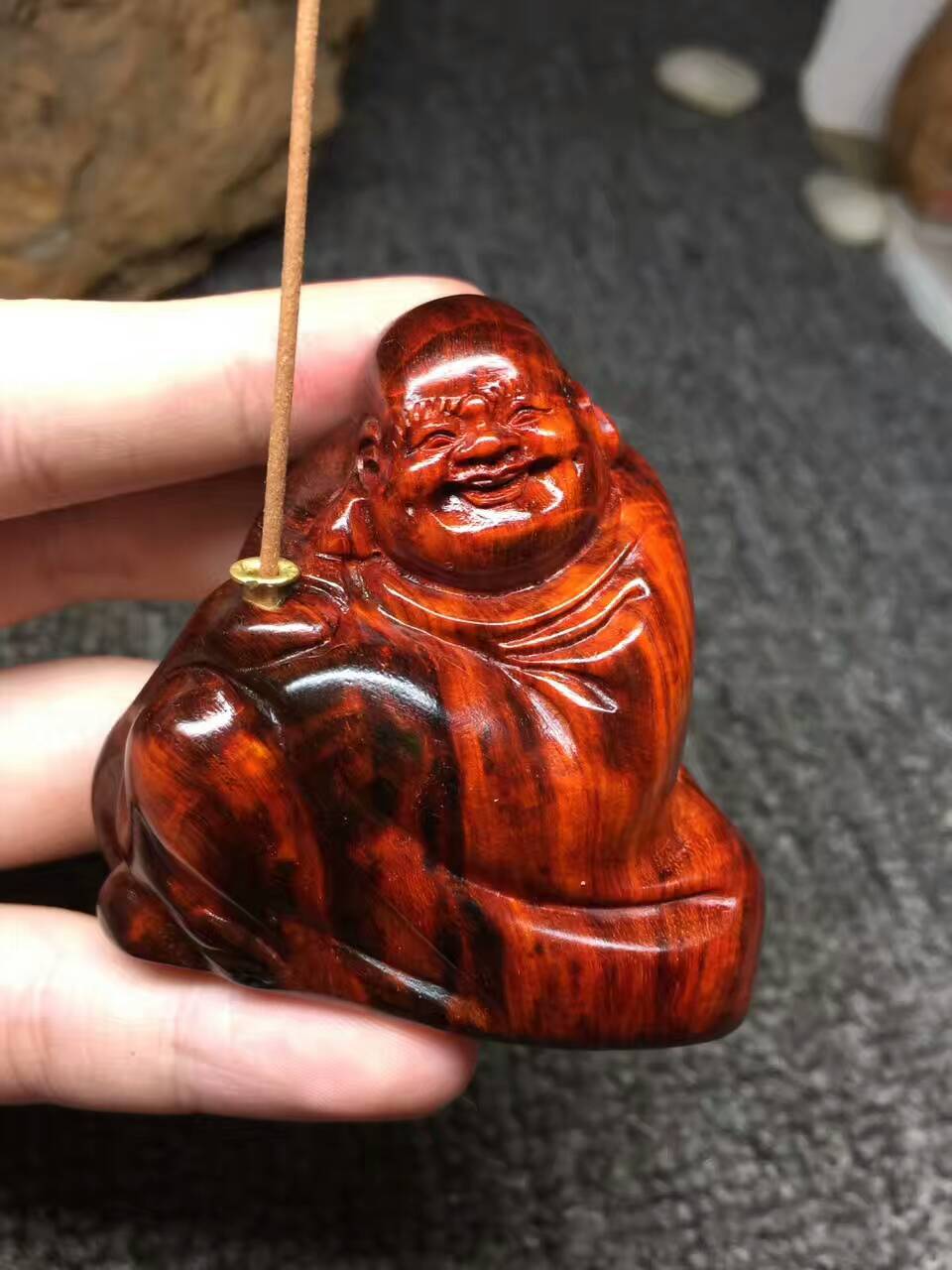 小叶紫檀火焰纹《开心弥勒》香插 笑口常开