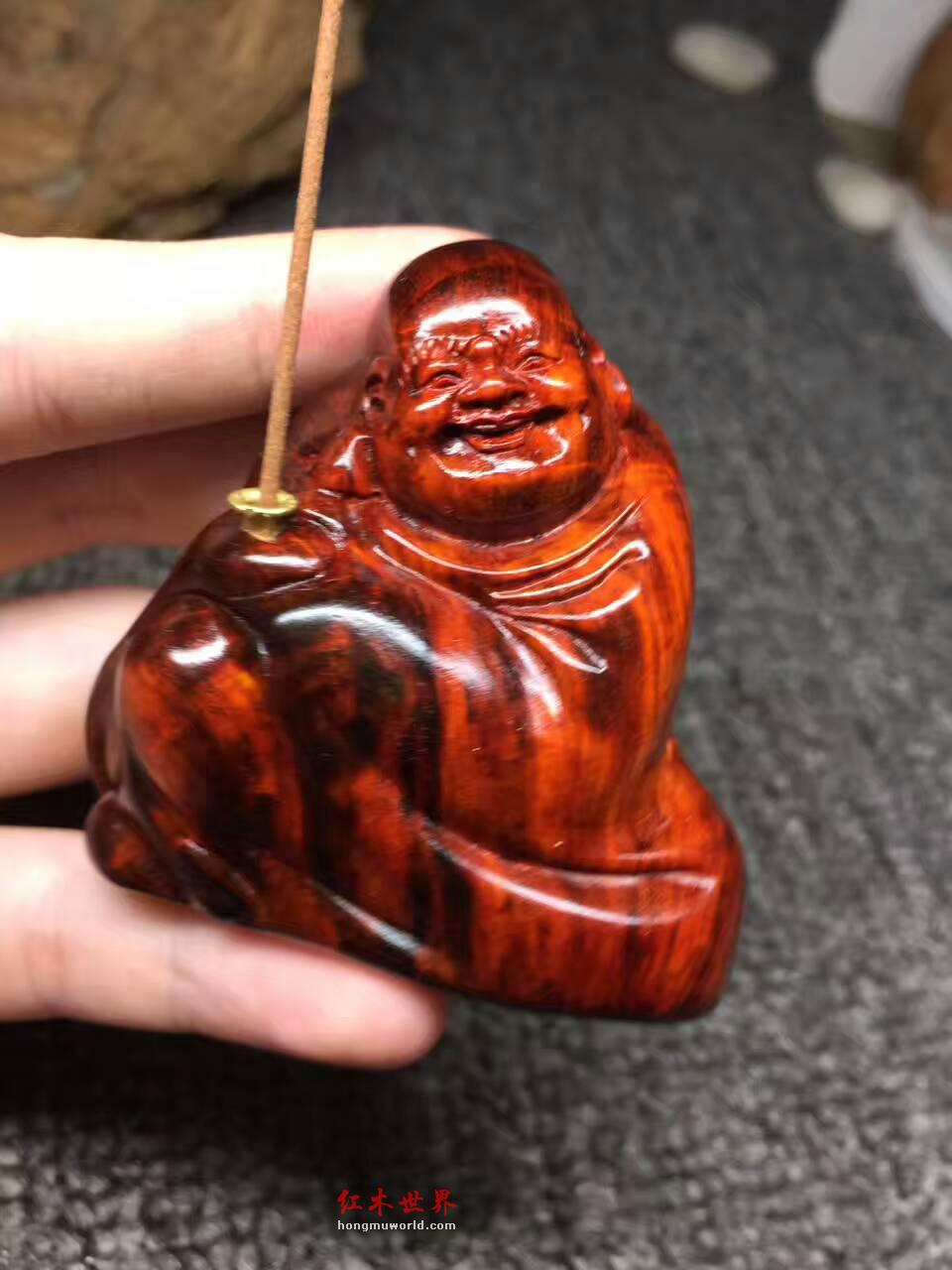 小叶紫檀火焰纹《开心弥勒》香插 笑口常开-3