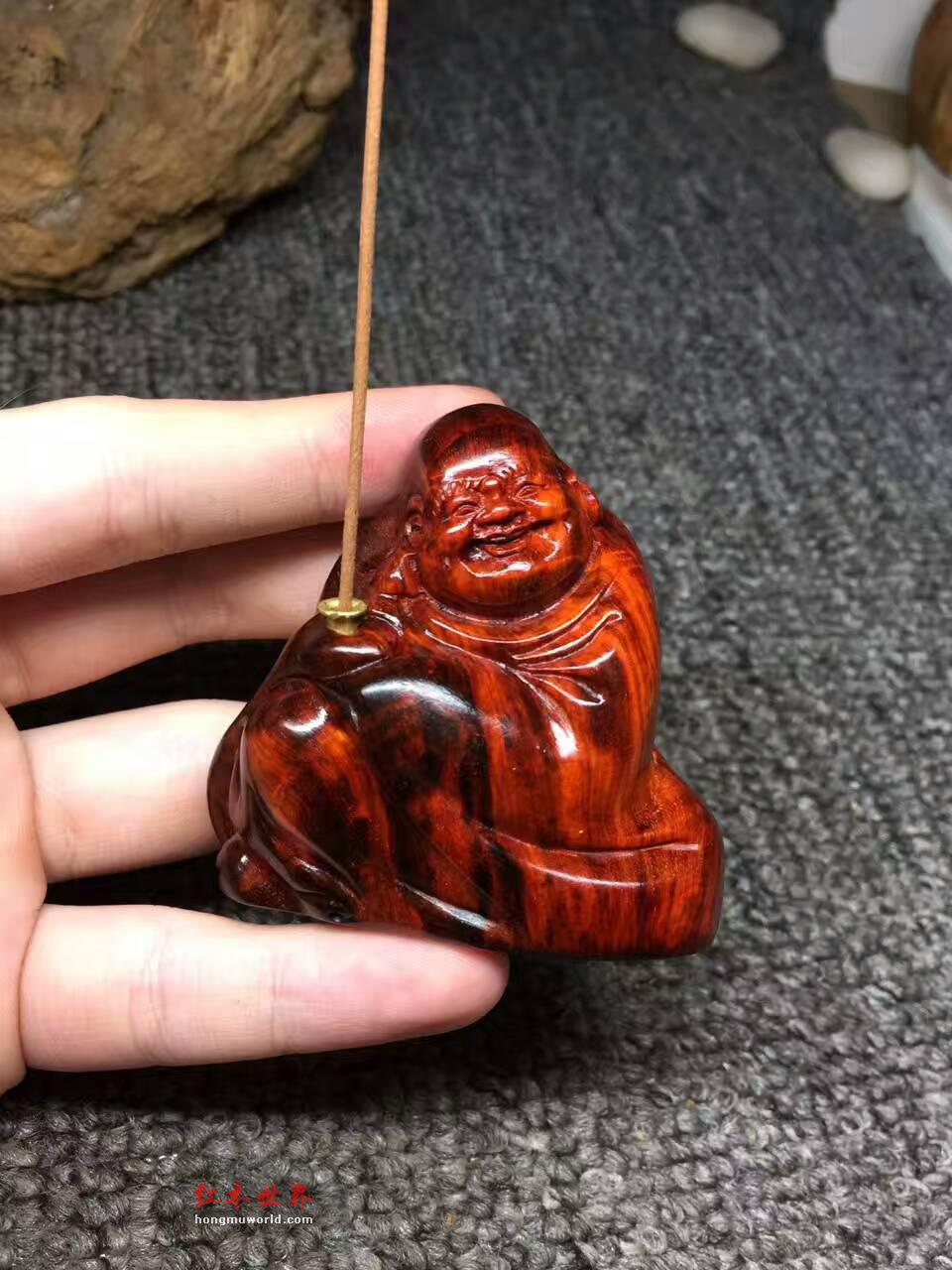 小叶紫檀火焰纹《开心弥勒》香插 笑口常开-2