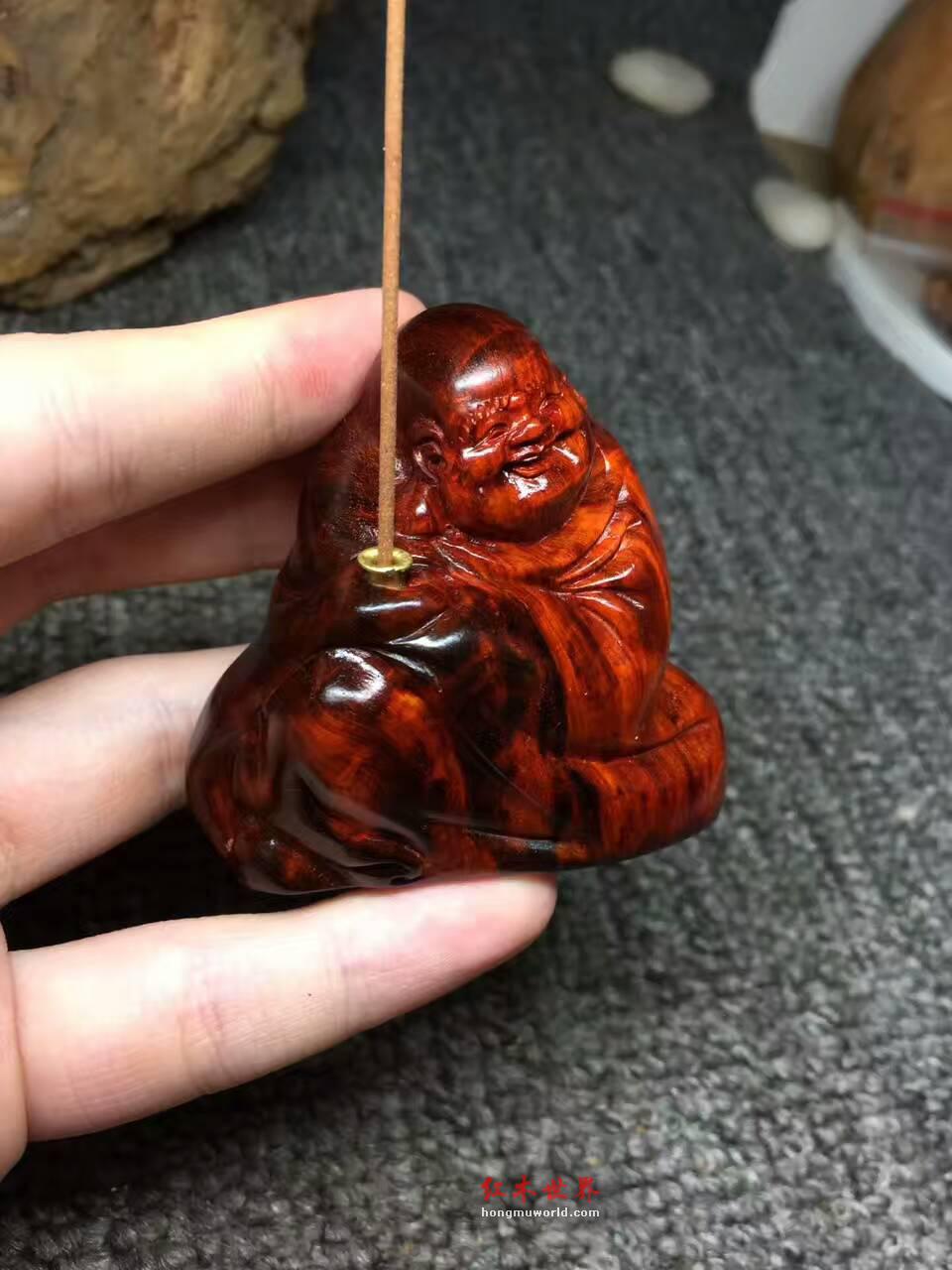 小叶紫檀火焰纹《开心弥勒》香插 笑口常开-4