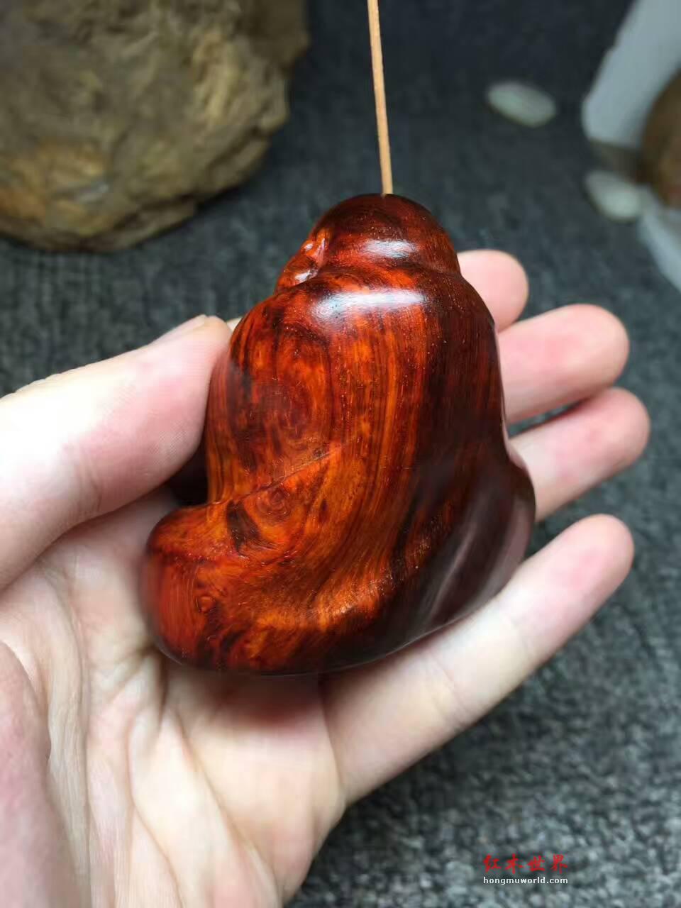 小叶紫檀火焰纹《开心弥勒》香插 笑口常开-7
