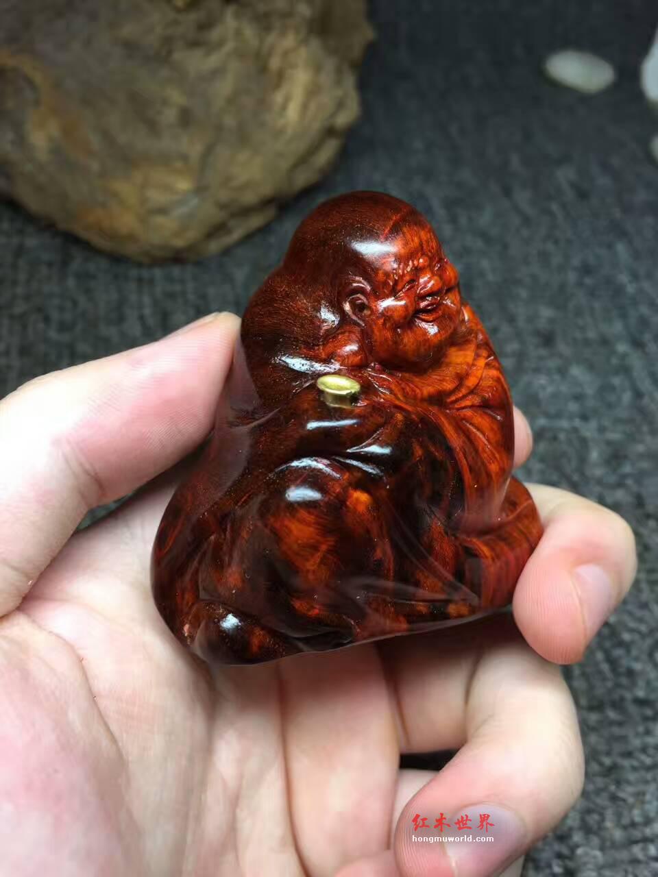 小叶紫檀火焰纹《开心弥勒》香插 笑口常开-8