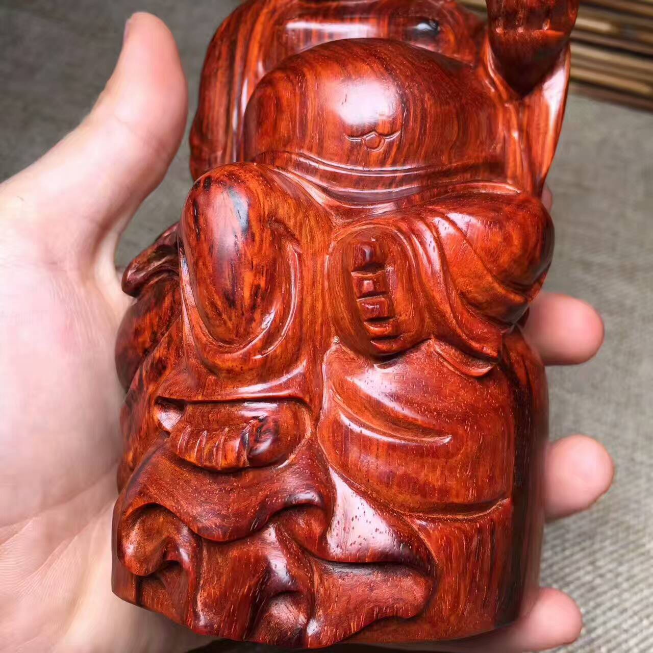 小叶紫檀把件元宝弥勒佛带金星 小巧可爱-6