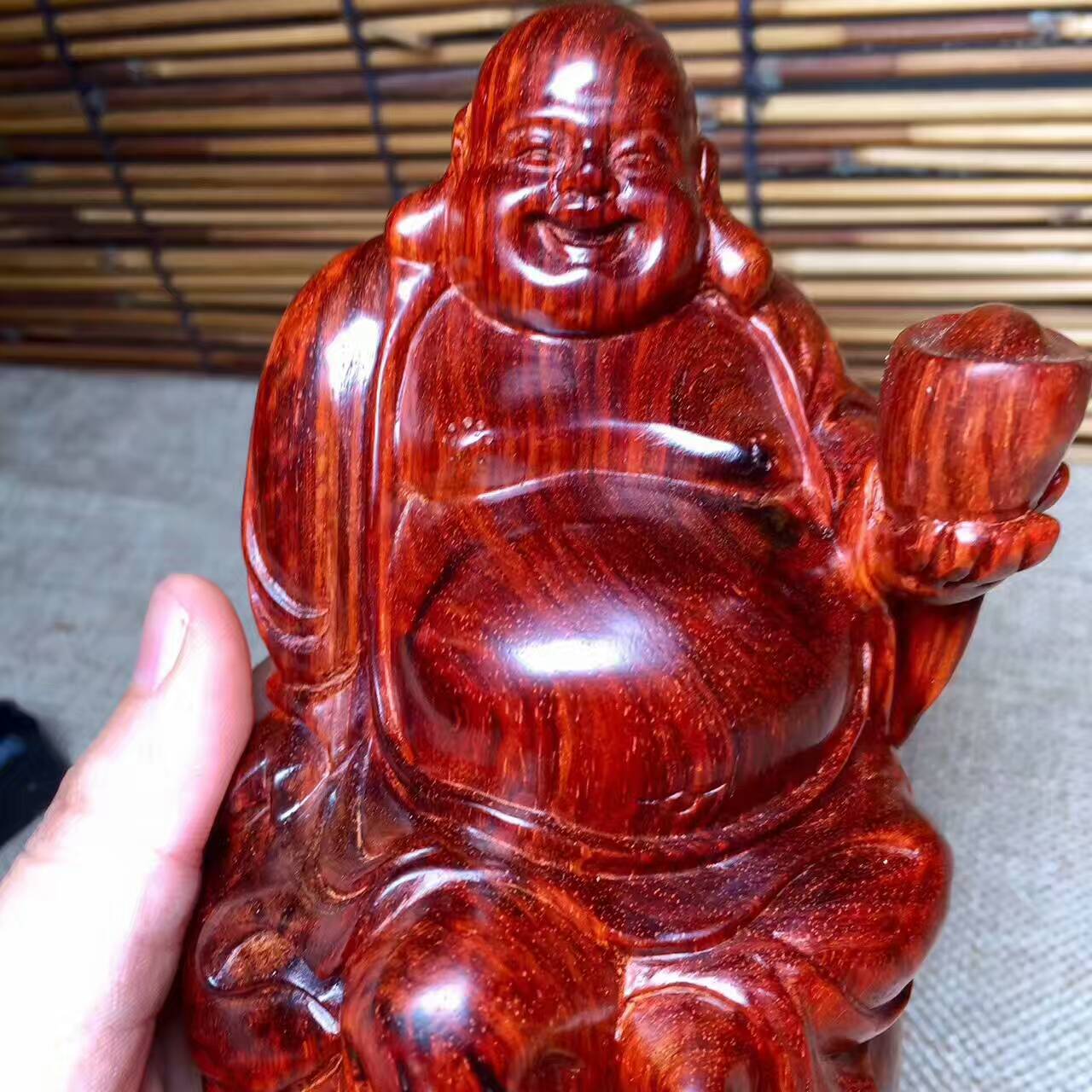 小叶紫檀把件元宝弥勒佛带金星 小巧可爱-7