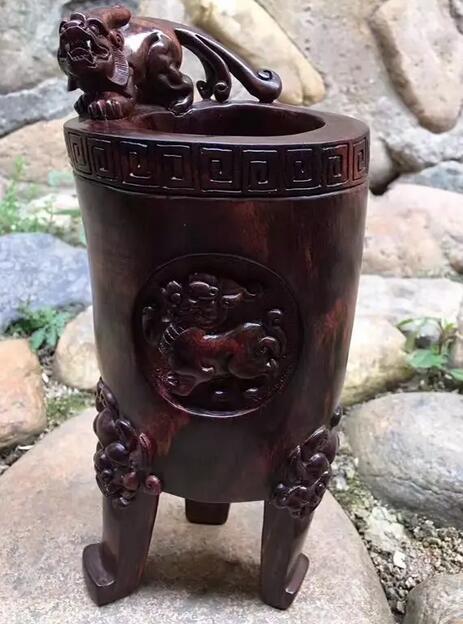 海黄老料油梨貔貅瑞兽帝王笔筒 油性十足-3
