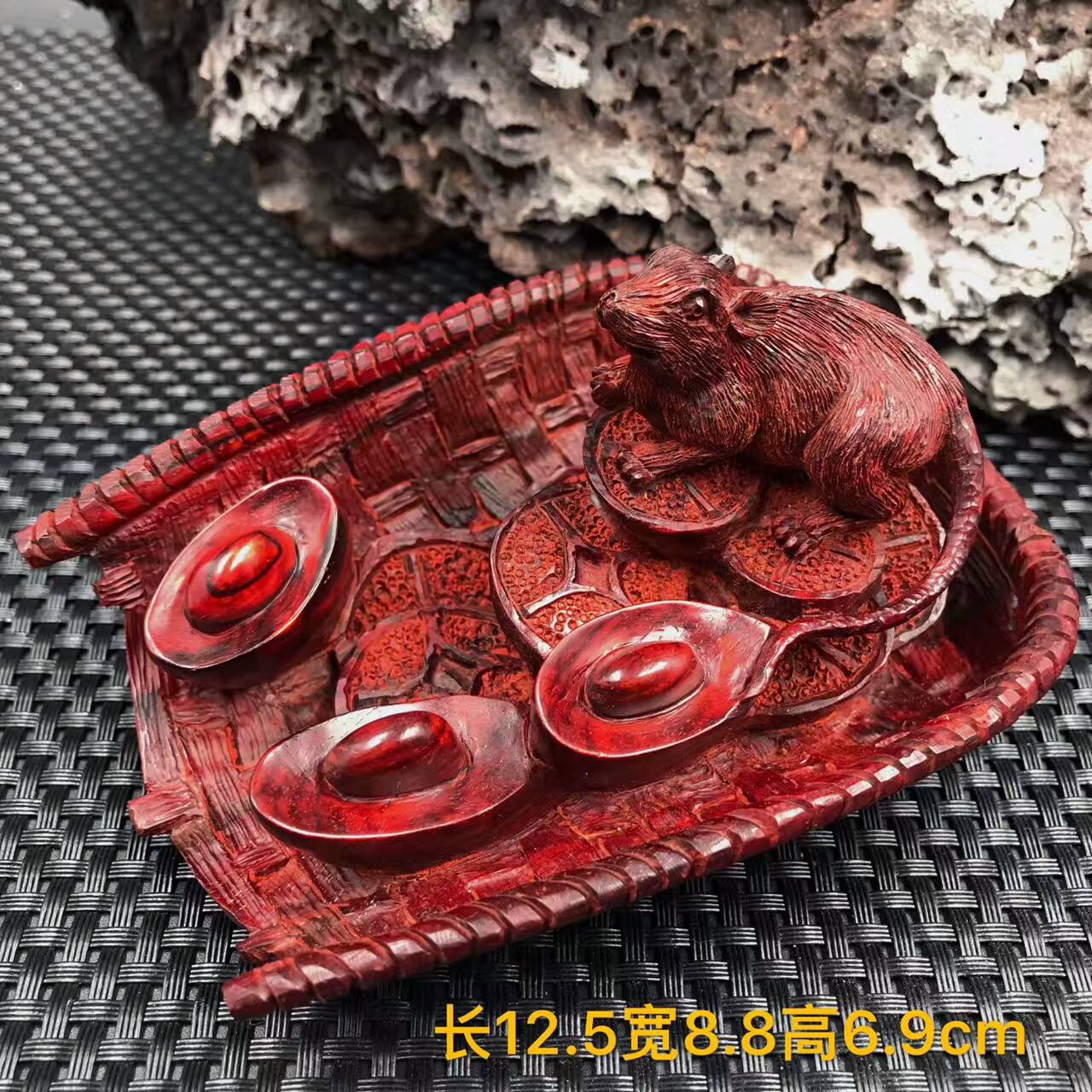 【日进斗金】印度小叶紫檀老料手工雕刻，整体丰饱满，无拼补-3