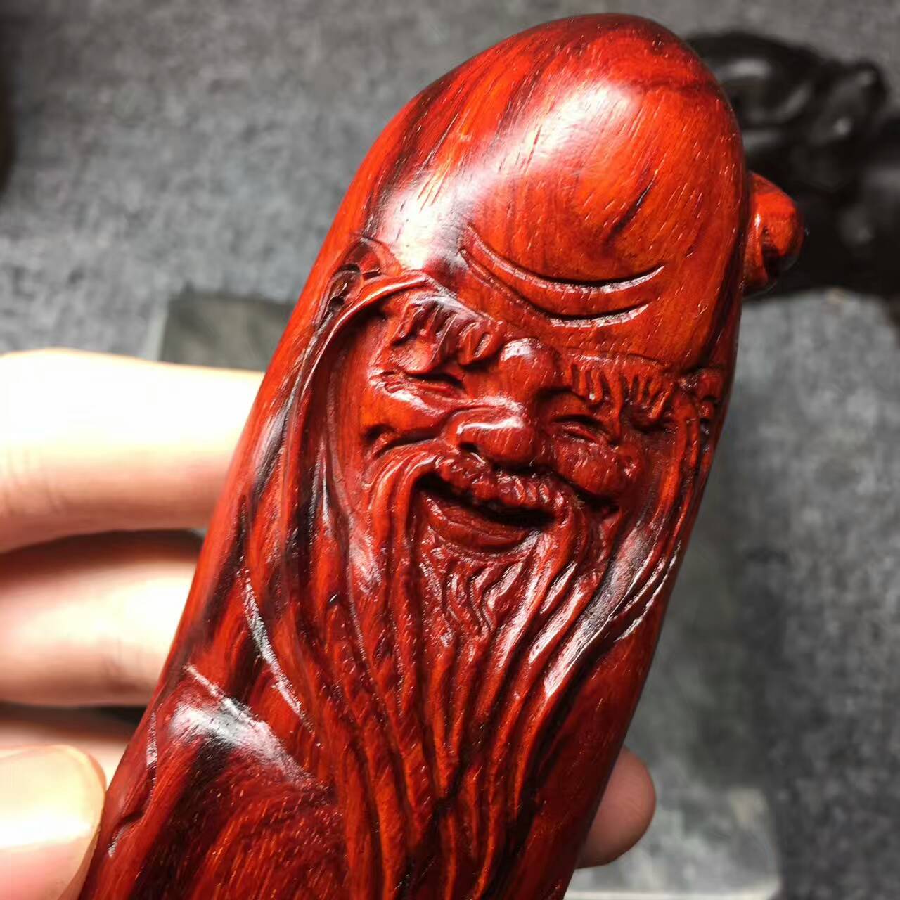 小叶紫檀手把件《寿星公》高油高密火焰纹轻松包浆-1