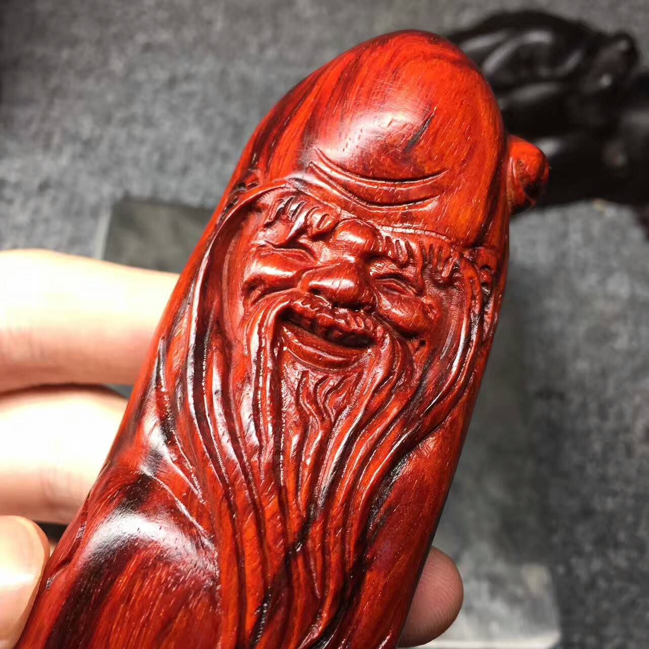 小叶紫檀手把件《寿星公》高油高密火焰纹轻松包浆-3