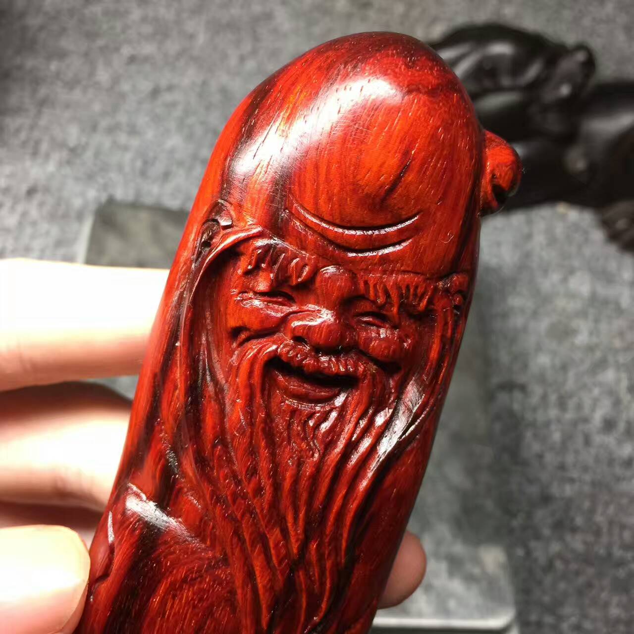 小叶紫檀手把件《寿星公》高油高密火焰纹轻松包浆-4