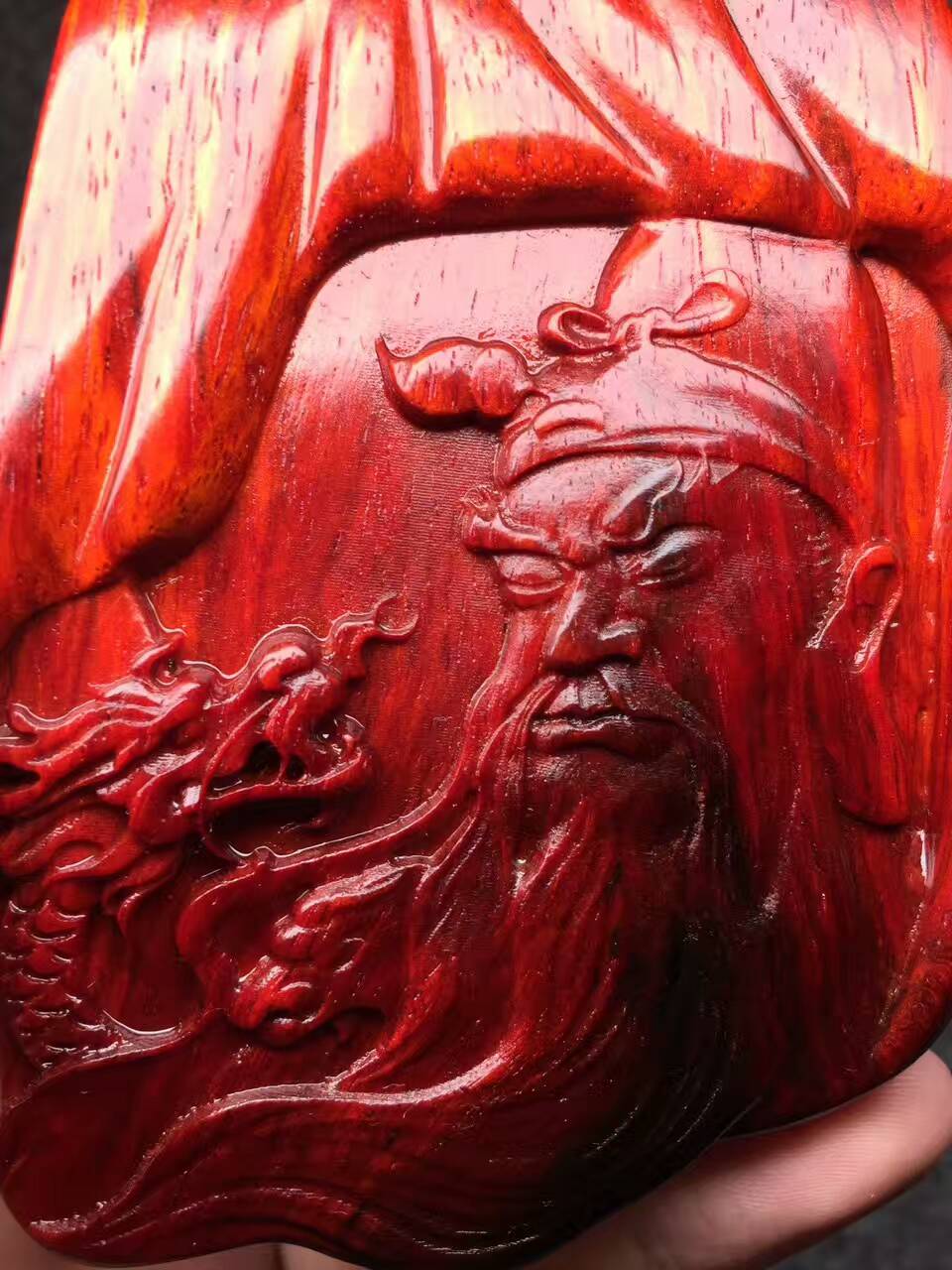 粗金星小叶紫檀《武圣关公》 泥料火焰纹辟邪挂饰-4