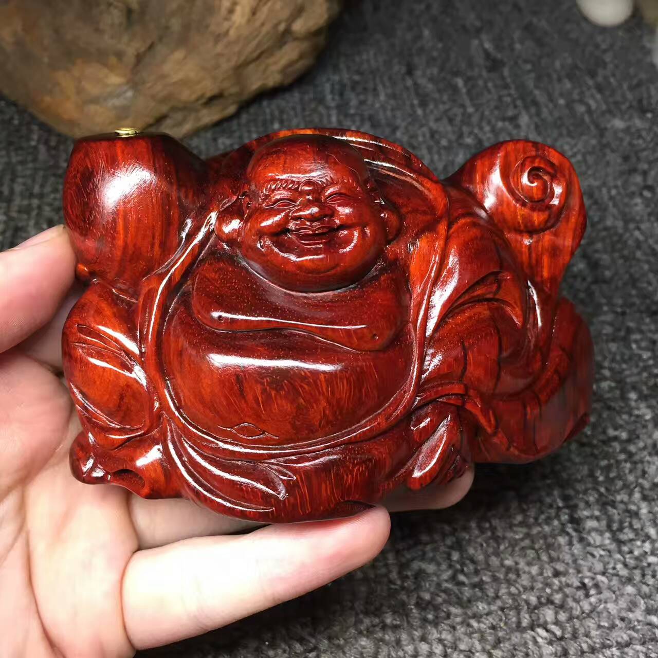 小叶紫檀《招财布袋弥勒》把件 正宗拆房老料加工