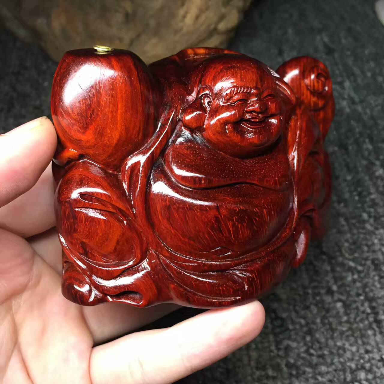 小叶紫檀《招财布袋弥勒》把件 正宗拆房老料加工-1