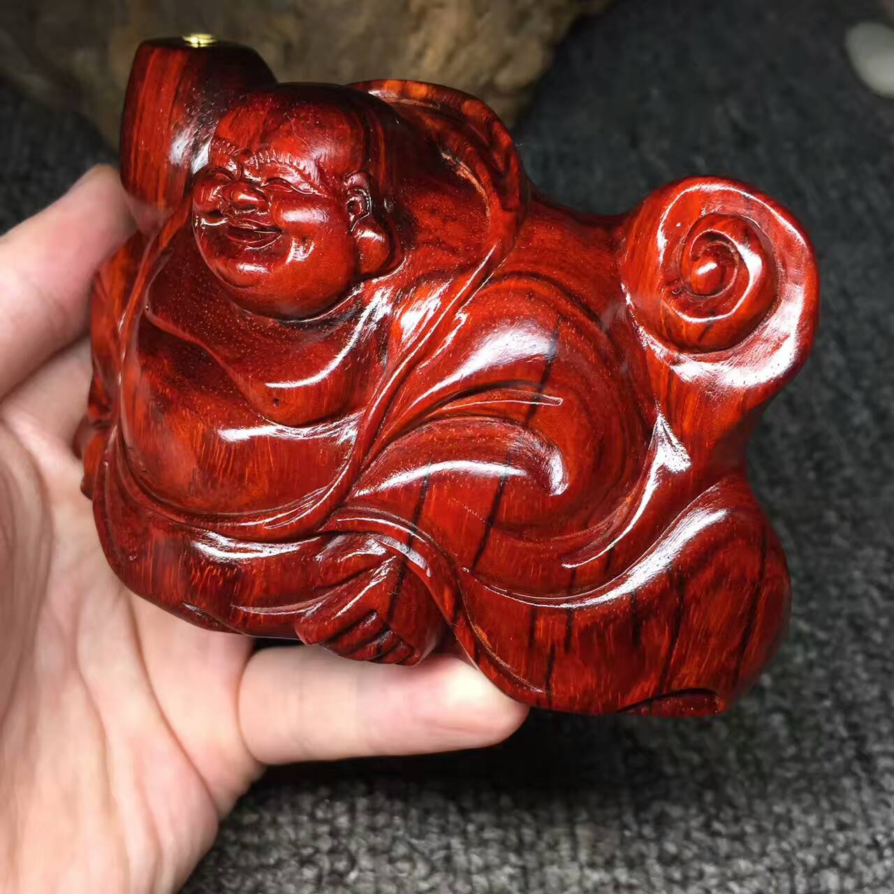小叶紫檀《招财布袋弥勒》把件 正宗拆房老料加工-4