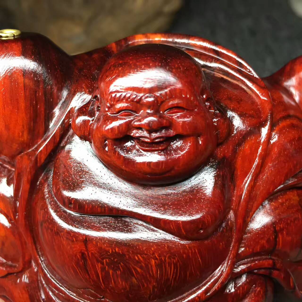 小叶紫檀《招财布袋弥勒》把件 正宗拆房老料加工-8