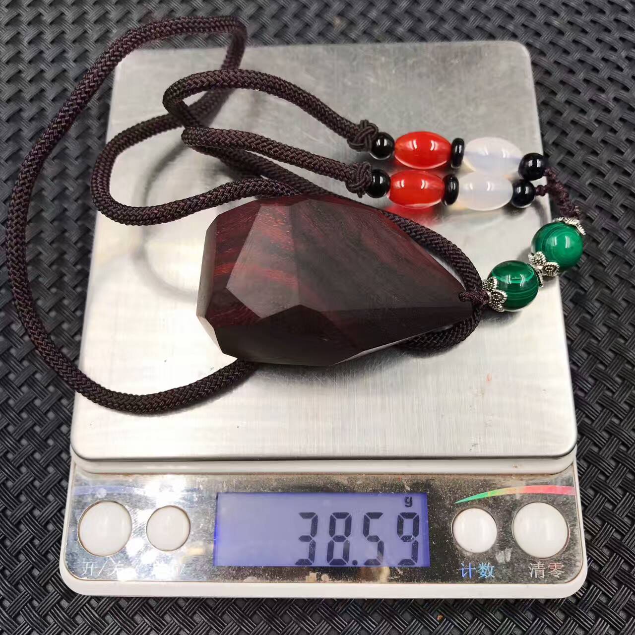 【忘形之交】印度小叶紫檀树头老料，手工切割。搭配天然孔雀石等-6