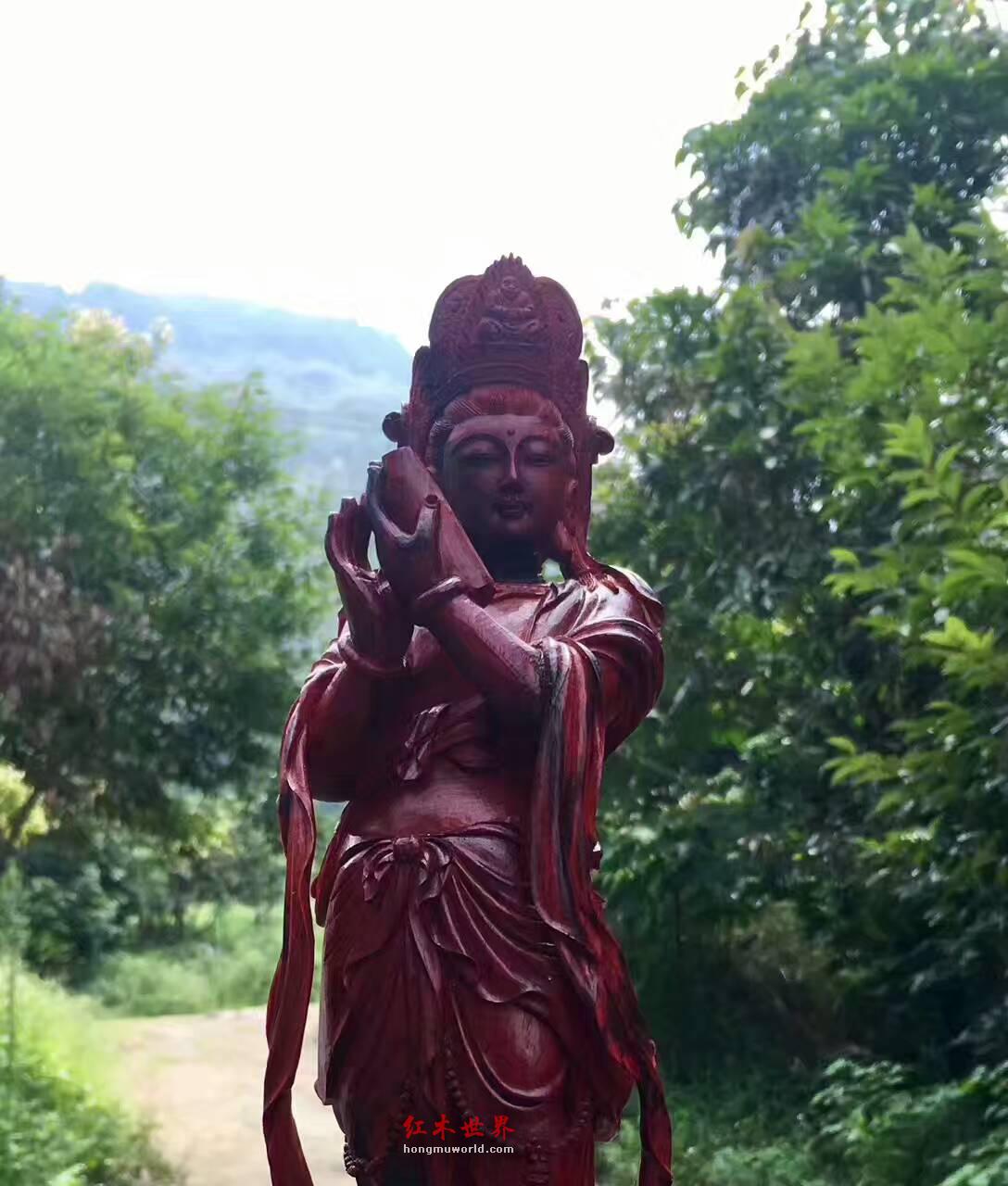红木材质清刀工艺《文殊菩萨》形象生动意境悠长-1