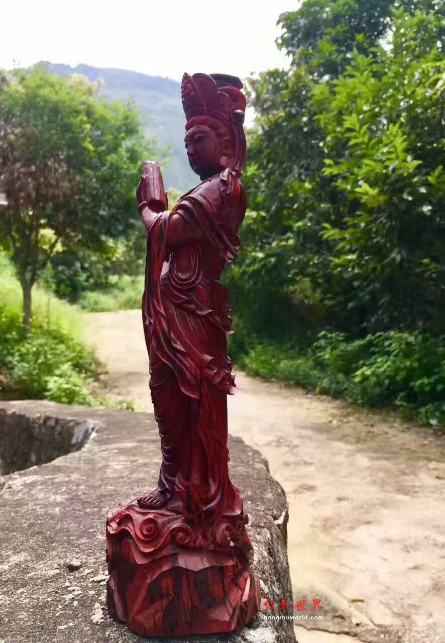 红木材质清刀工艺《文殊菩萨》形象生动意境悠长-5