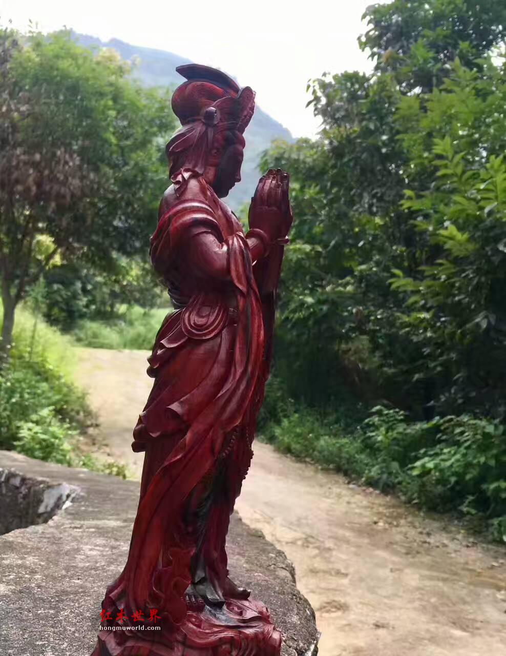 红木材质清刀工艺《文殊菩萨》形象生动意境悠长-6