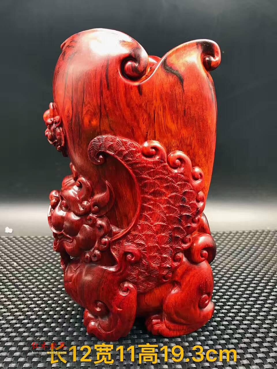 《左右逢源》笔筒 印度小叶紫檀高密度泥料雕刻-5