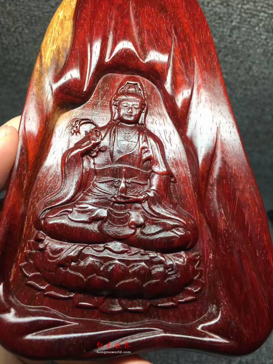 小叶紫檀把件《观音菩萨》 纯净泥料子多金粗星-2