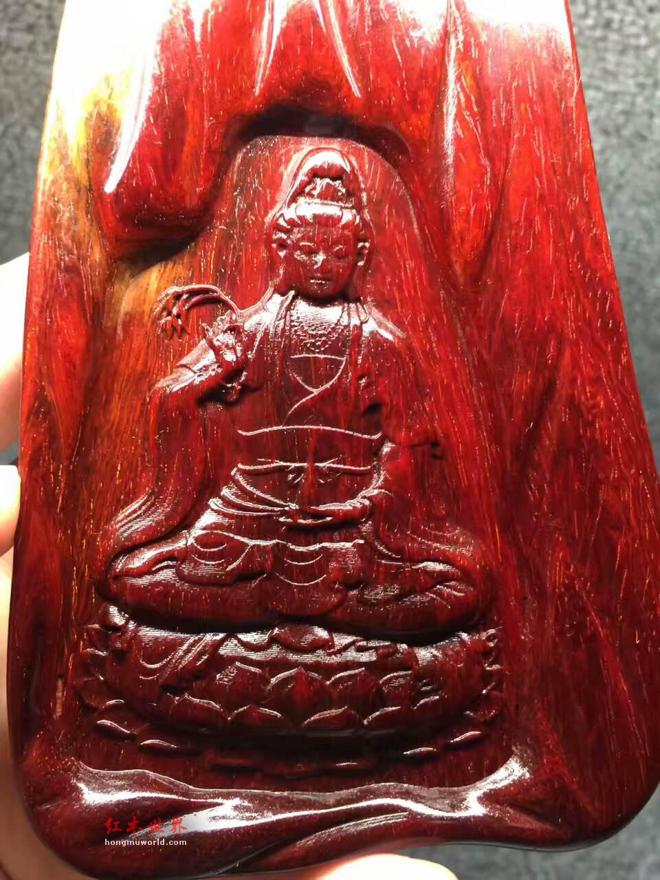 小叶紫檀把件《观音菩萨》 纯净泥料子多金粗星-5