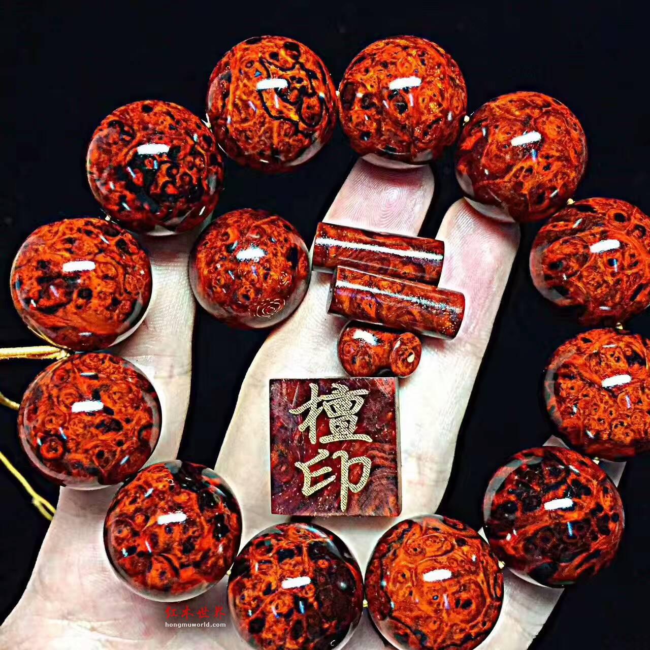 小叶紫檀手串《檀印》爆满瘤疤高油密质感极佳-3