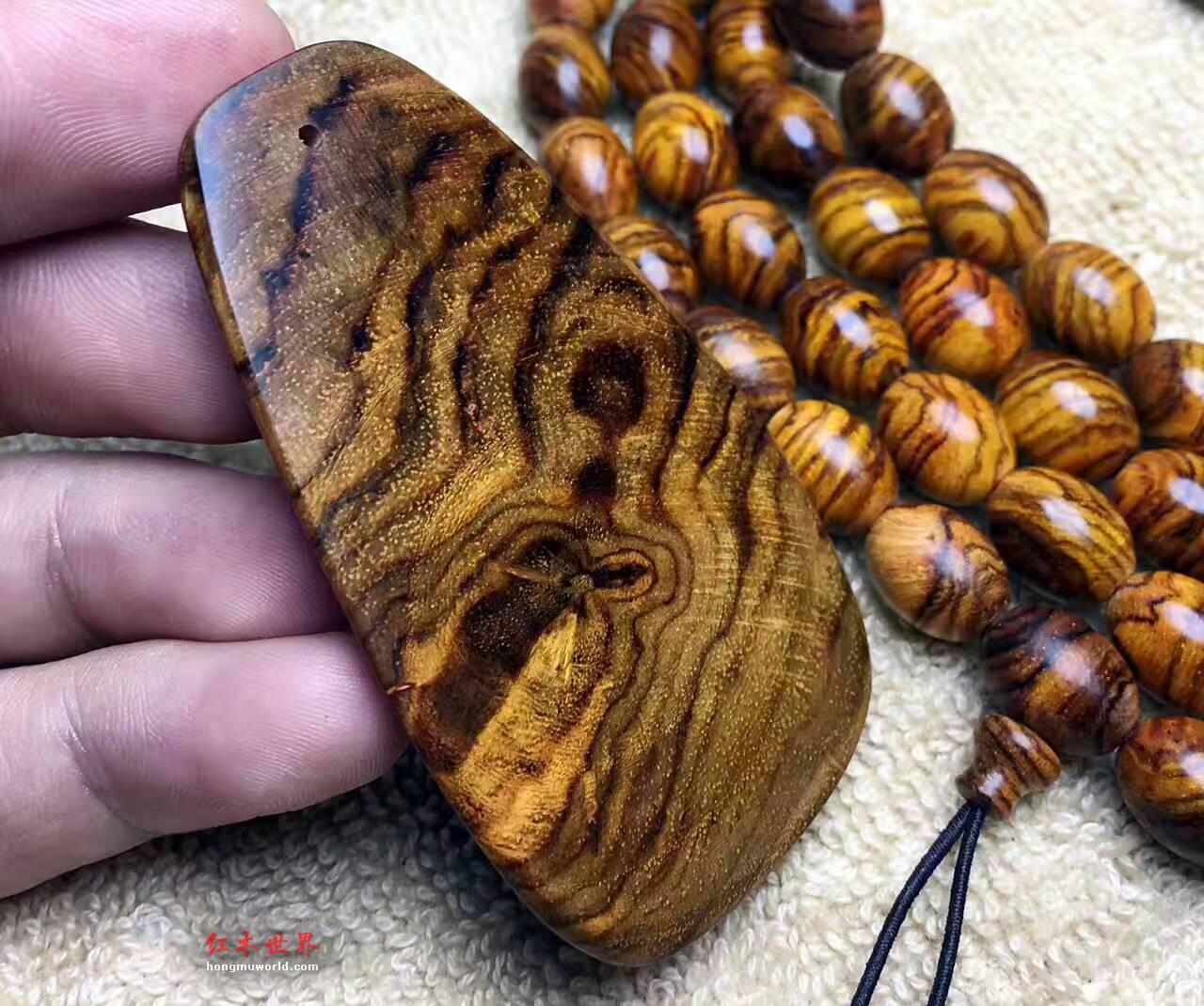 海南黄花梨枣珠手串 黄金虎皮纹百年老料材质优越-2