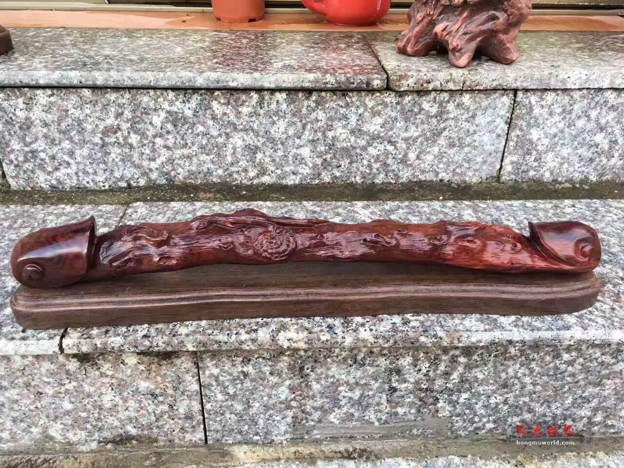 小叶紫檀把件《如意灵芝》精工雕刻油性好-3