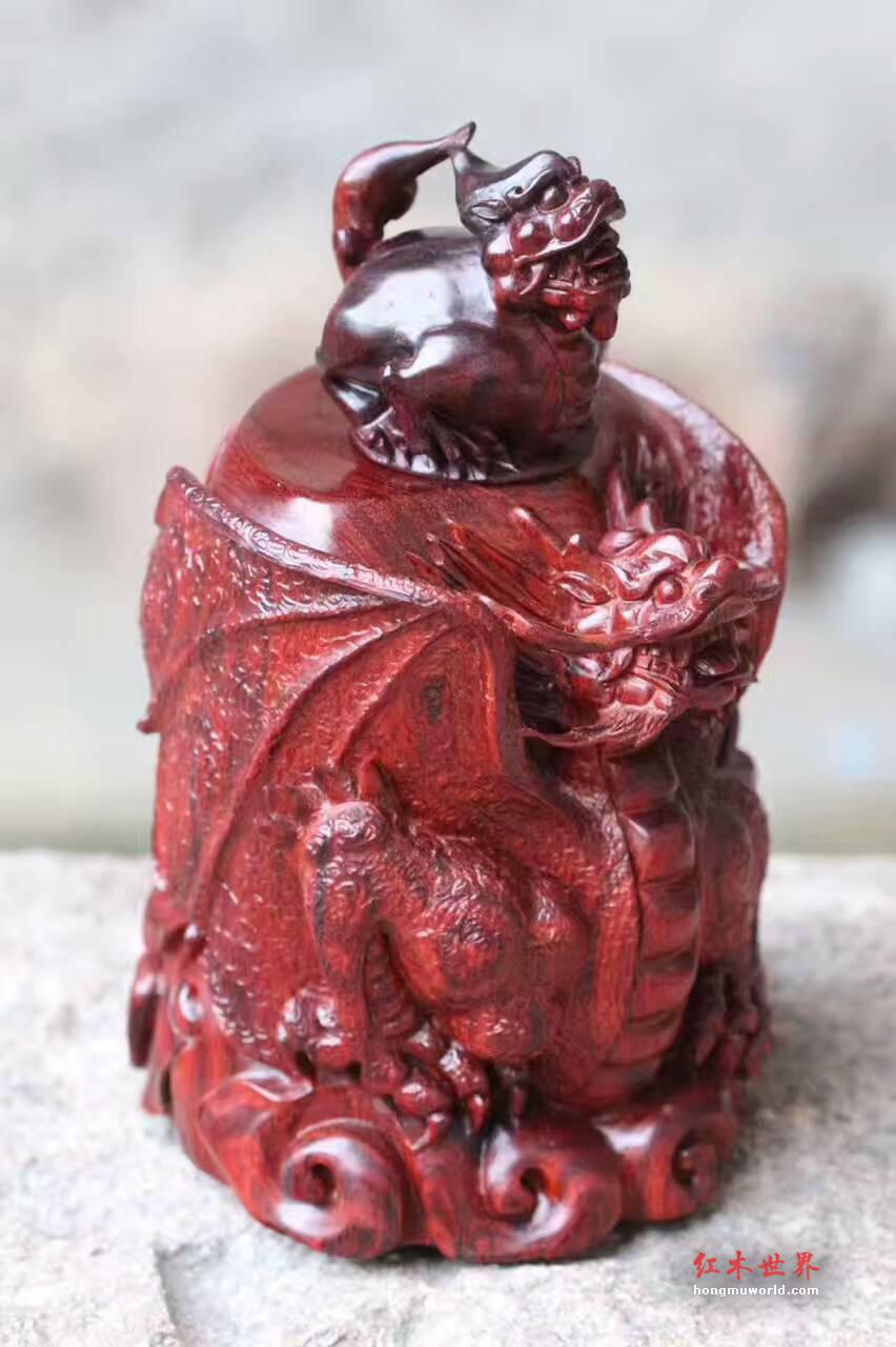 小叶紫檀雕刻貔貅状壶 小巧可爱雕刻精美-2
