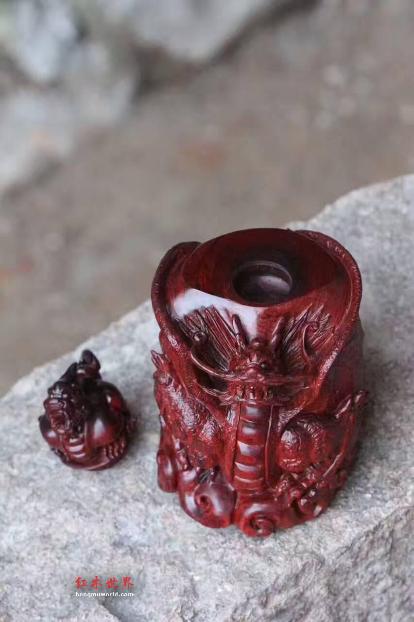 小叶紫檀雕刻貔貅状壶 小巧可爱雕刻精美-8