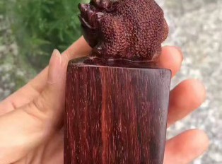 小紫叶檀金蟾形状方章 古朴典雅大气