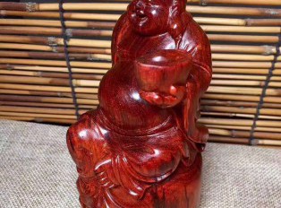 鸡血红好料子小叶紫檀《元宝弥勒佛》根料制作全实心手工