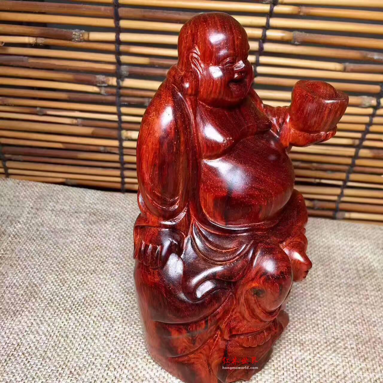 鸡血红好料子小叶紫檀《元宝弥勒佛》根料制作全实心手工-8