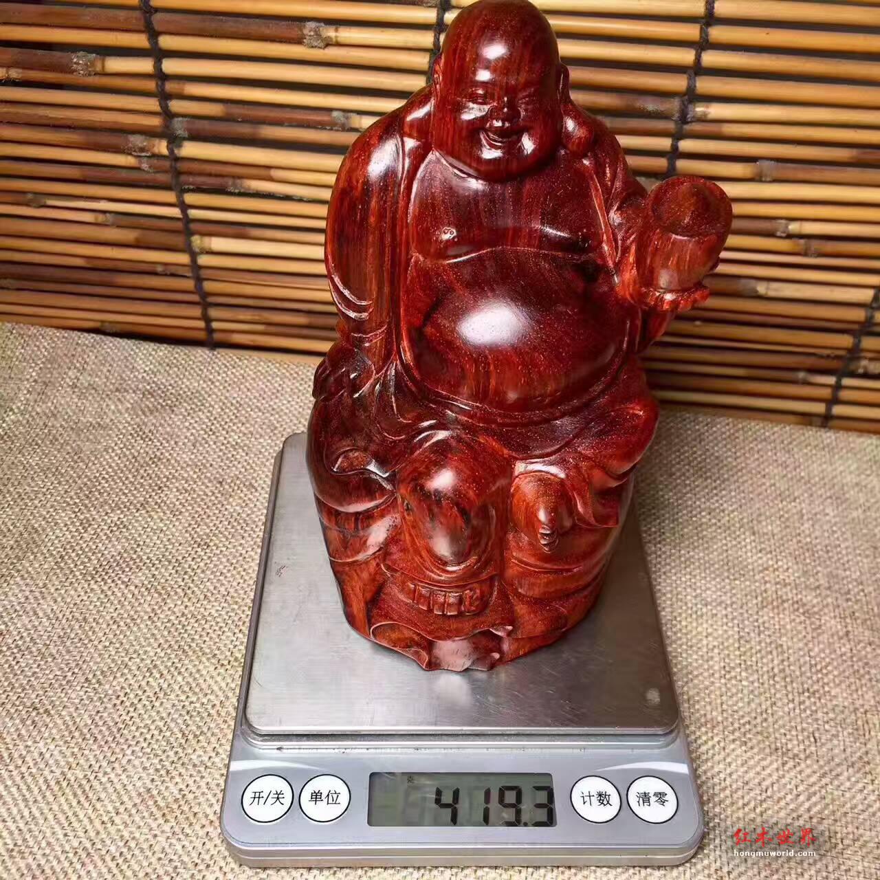 鸡血红好料子小叶紫檀《元宝弥勒佛》根料制作全实心手工-9