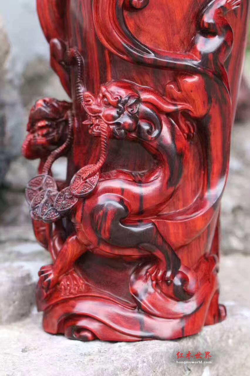 小叶紫檀草龙笔筒 精选火焰纹老呢料工艺精湛-3