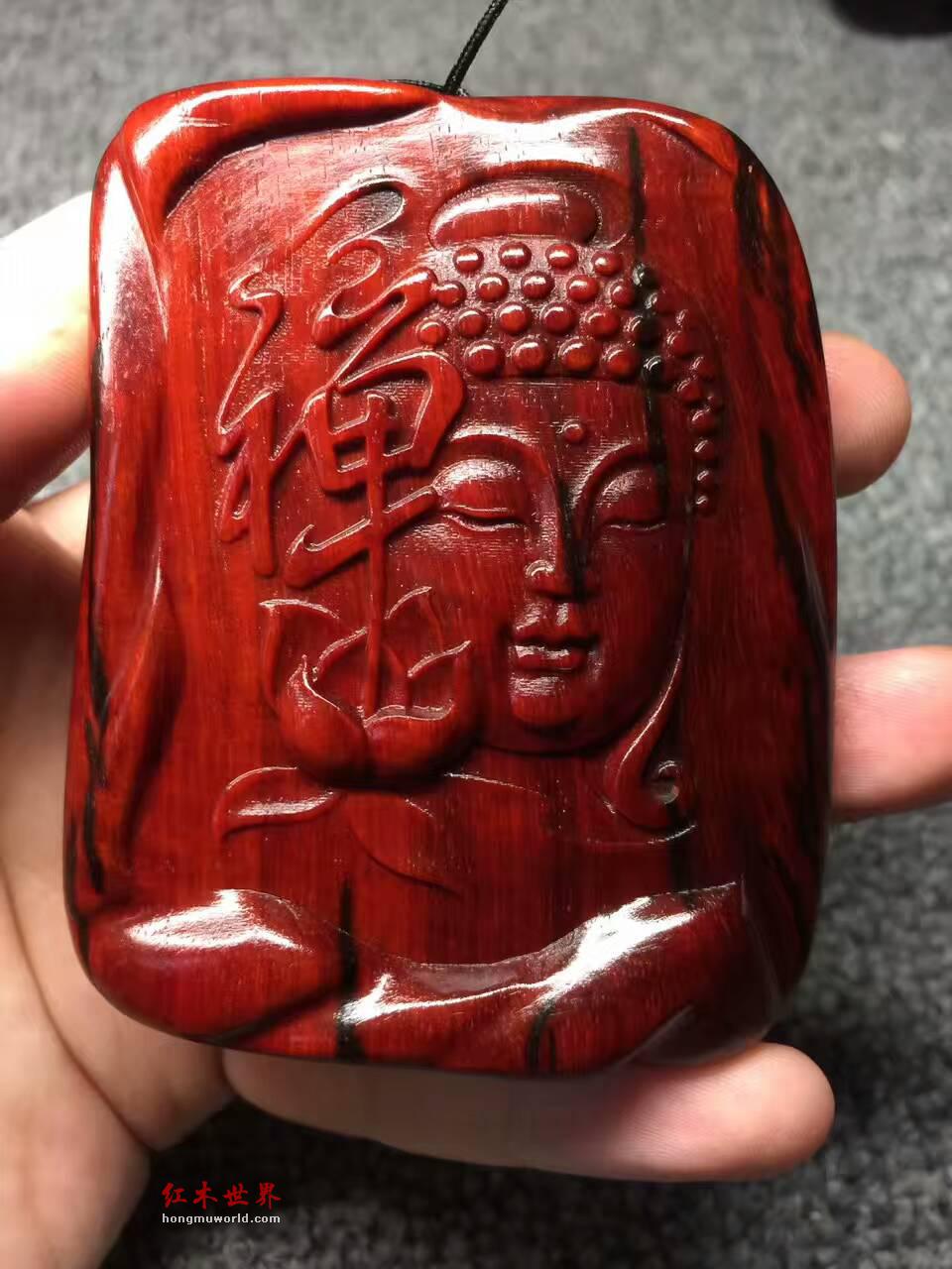 小叶紫檀《禅心 佛缘》手把件 鸡血红泥料-4