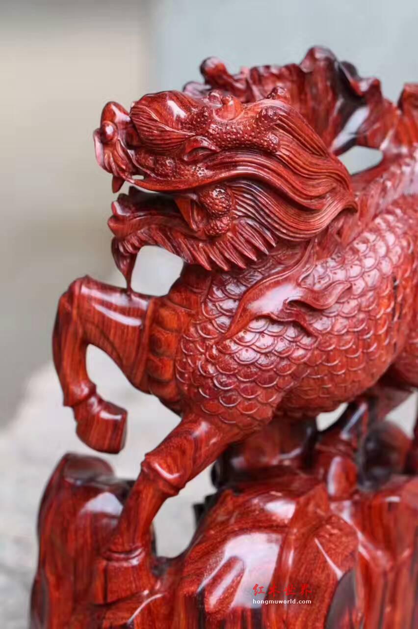 小叶紫檀摆件《送子麒麟》老料随型设计精工雕刻寓意多子多福-1