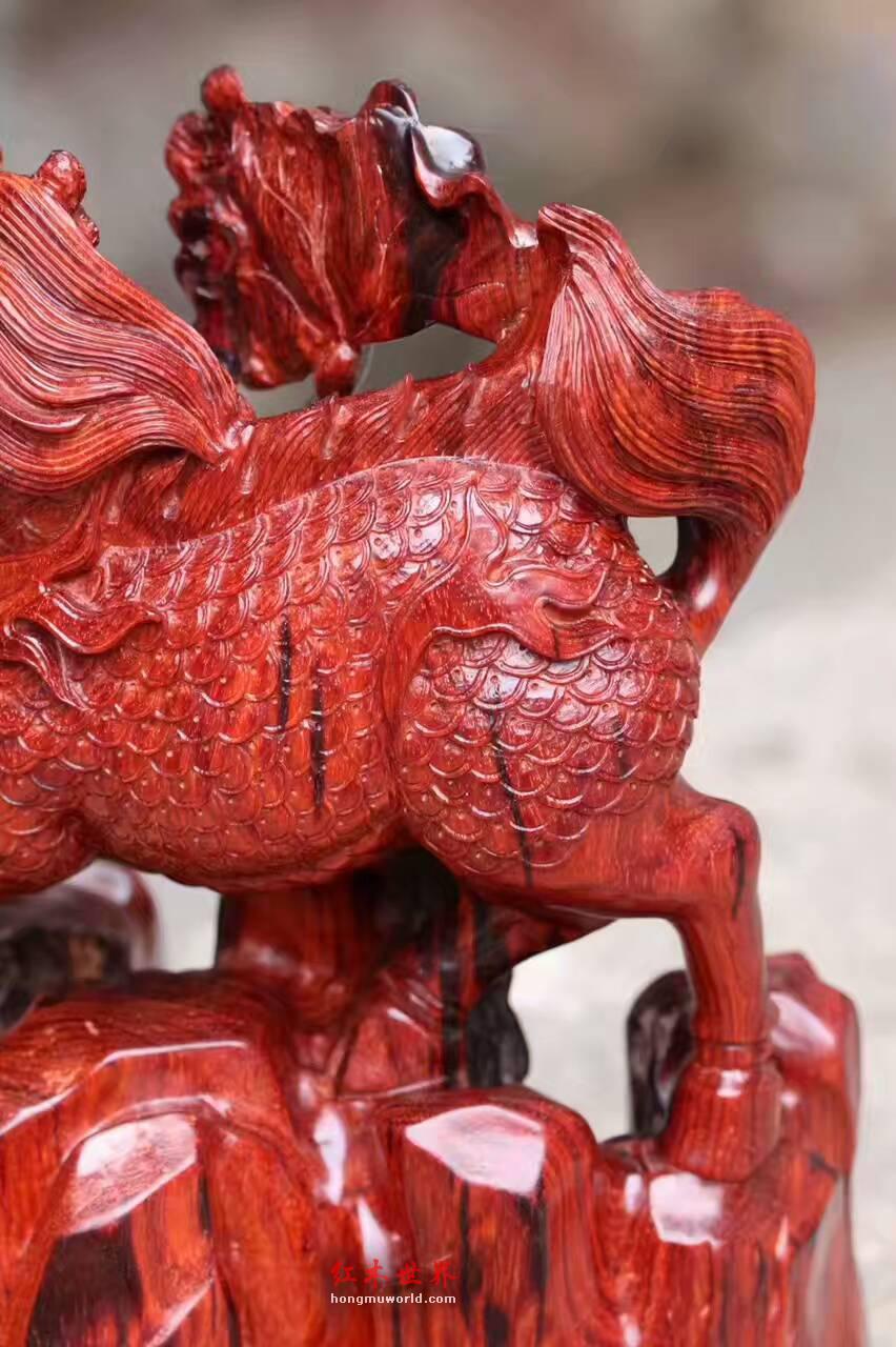 小叶紫檀摆件《送子麒麟》老料随型设计精工雕刻寓意多子多福-2
