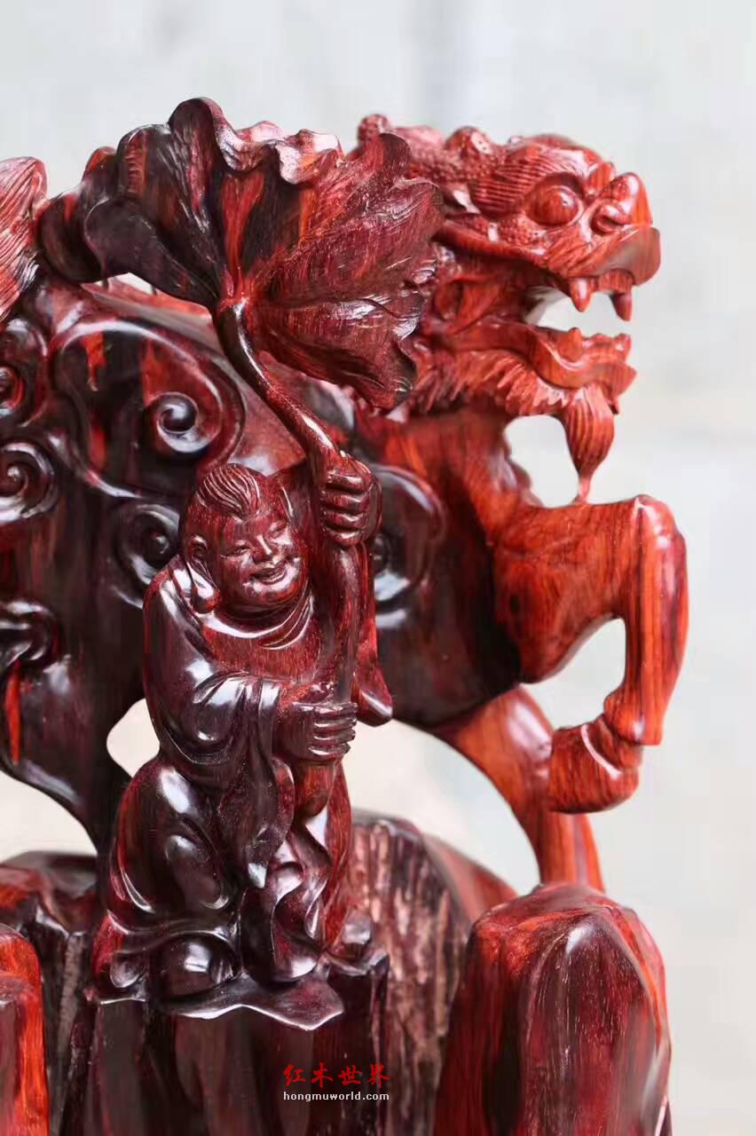小叶紫檀摆件《送子麒麟》老料随型设计精工雕刻寓意多子多福-6