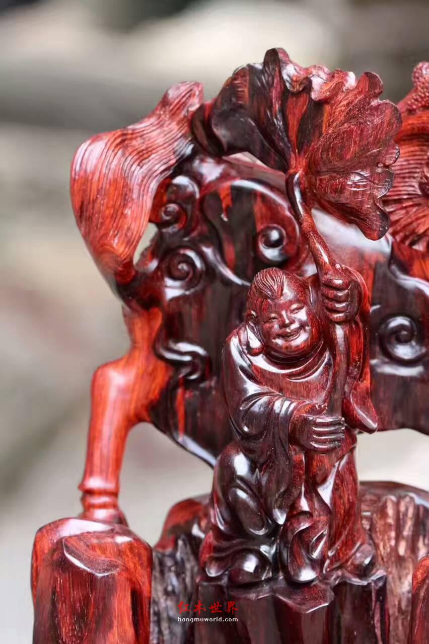 小叶紫檀摆件《送子麒麟》老料随型设计精工雕刻寓意多子多福-7